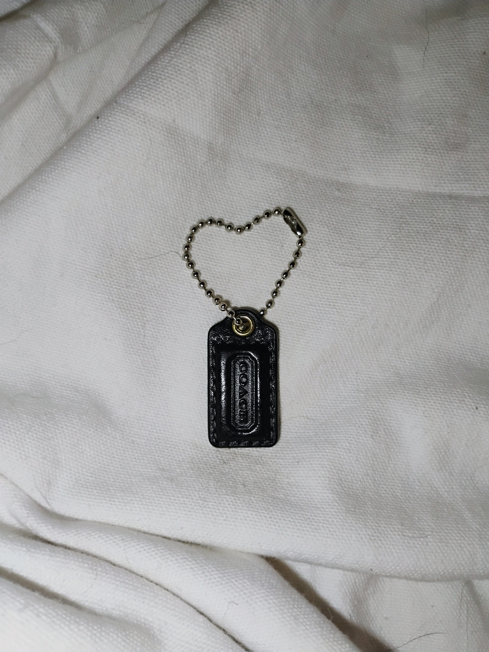 Coach Black Leather Tag Key & Card Holder Charm with Metal Ball Chain